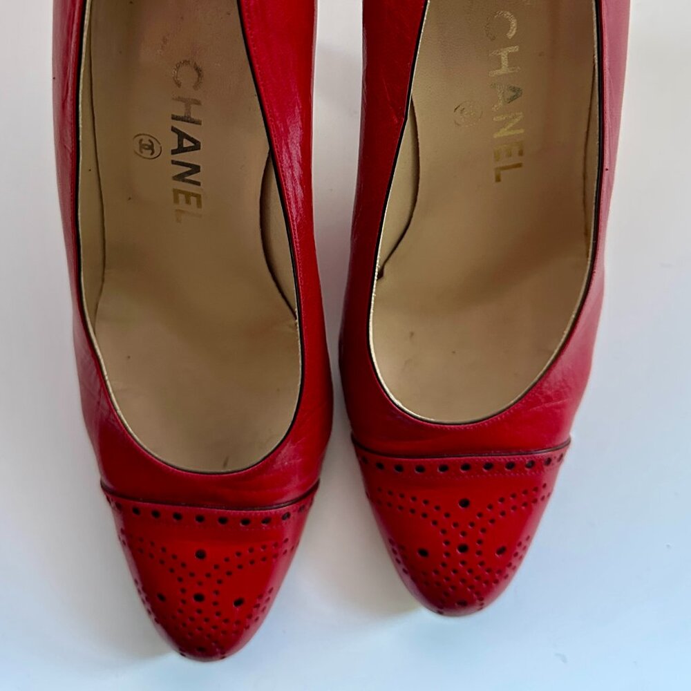 Chanel Leather Red Shoes US Size 6.5 (37.5)